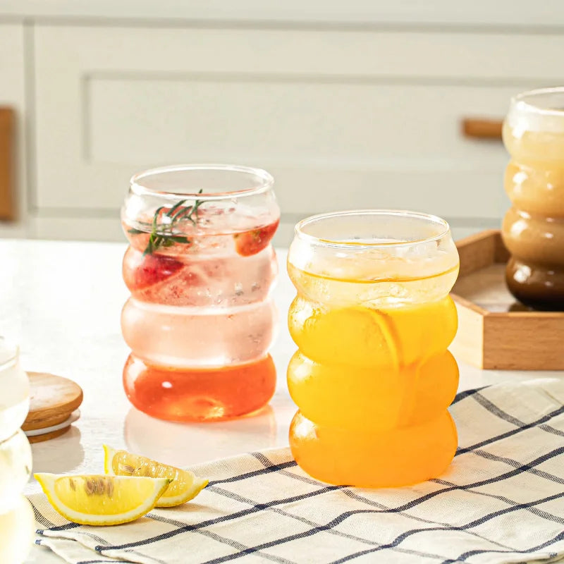bubble glass cup bamboo lid straw borosilicate eco-friendly drinkware