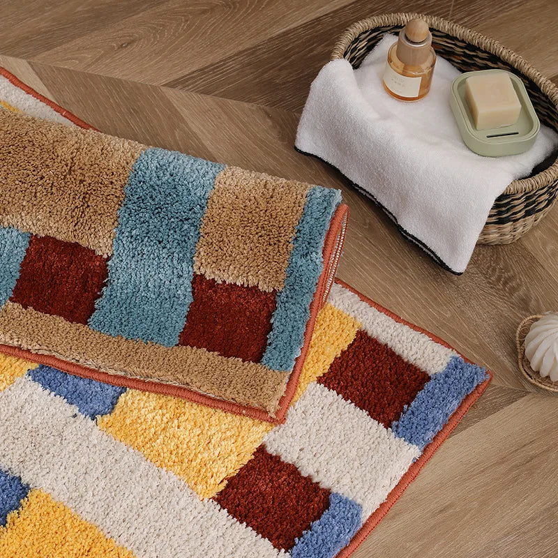 Tufted Bathmat Soft Grids Geometric Mat Bathroom Rug Carpet Function Entrance Floor Anti Slip Pad Aesthetic Home Room Decor-Letifly Lights and Decor