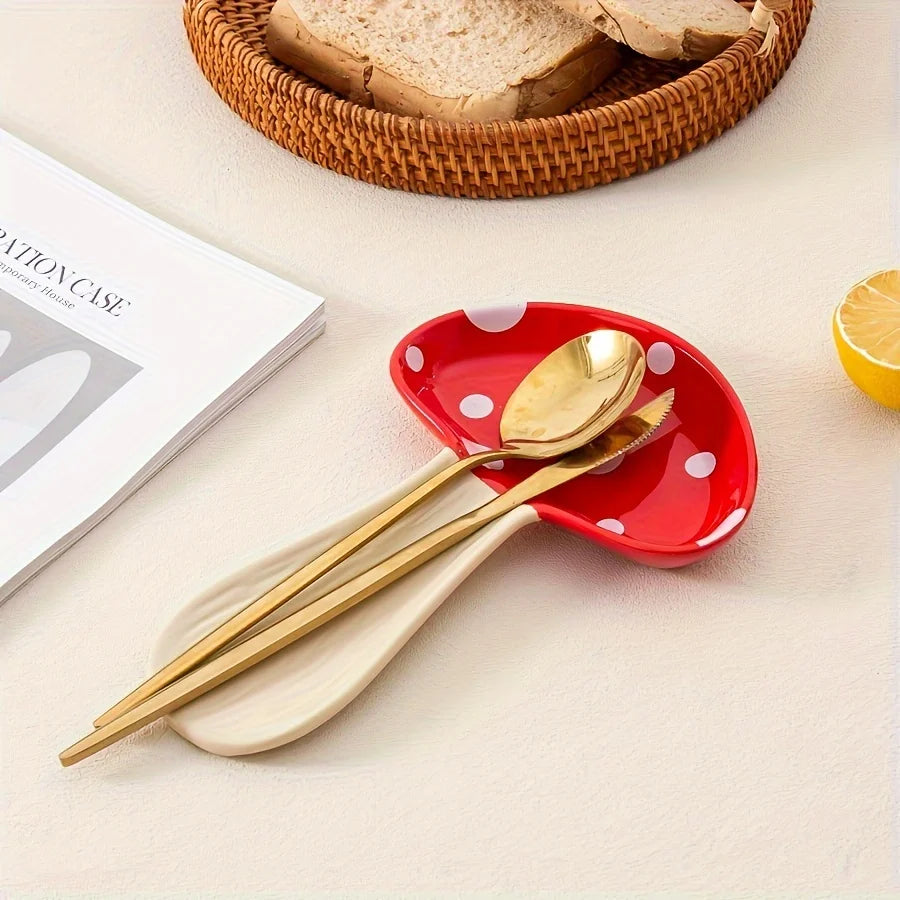 Ceramic Spoon Rest High Temperature Resistant Mushroom, Exquisite And Cute Spoon Plates for House Warming Gift-Letifly Lights and Decor