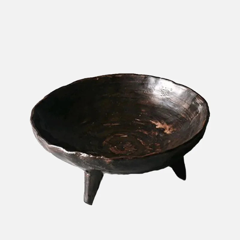 Stoneware pedestal dish footed ceramic matte textured tray