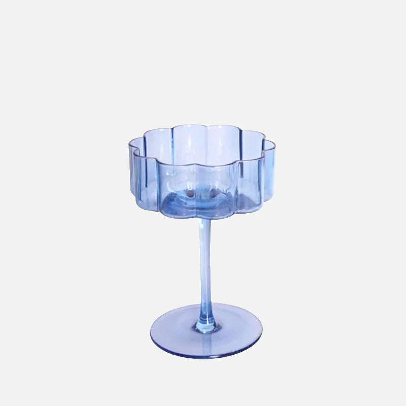Wave Rim Glass Collection Colorful crystal glasses with wavy petal rim modern cocktail and wine glass 