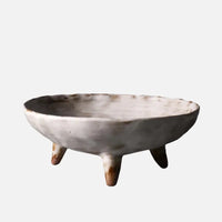 Stoneware pedestal dish footed ceramic matte textured tray