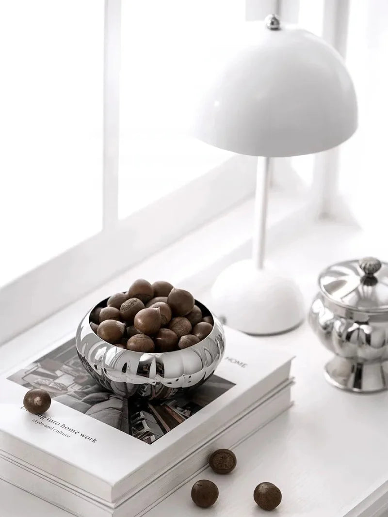 Radiance Ribbed Bowl Polished stainless steel ribbed bowl modern reflective noodle rice bowl