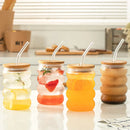 bubble glass cup bamboo lid straw borosilicate eco-friendly drinkware