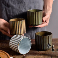 Ceramic ribbed retro tea cup hand-glazed Japanese style coffee wine mug