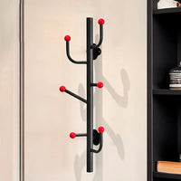 Wall-mounted coat rack with ball hooks, vertical organizer with 4 or 6 hooks