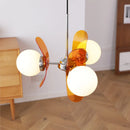 Retro glass globe chandelier with amber panels mid-century modern dining room light