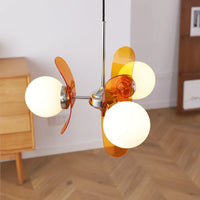 Retro glass globe chandelier with amber panels mid-century modern dining room light