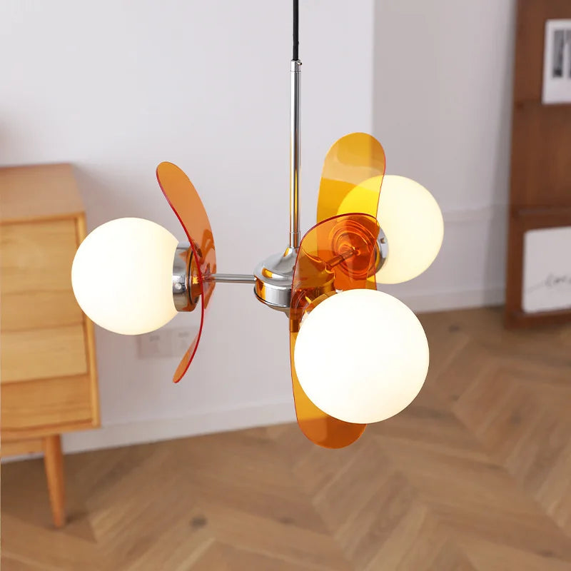 Retro glass globe chandelier with amber panels mid-century modern dining room light