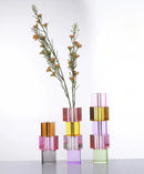 Glass block vase modern crystal geometric flower holder home décor