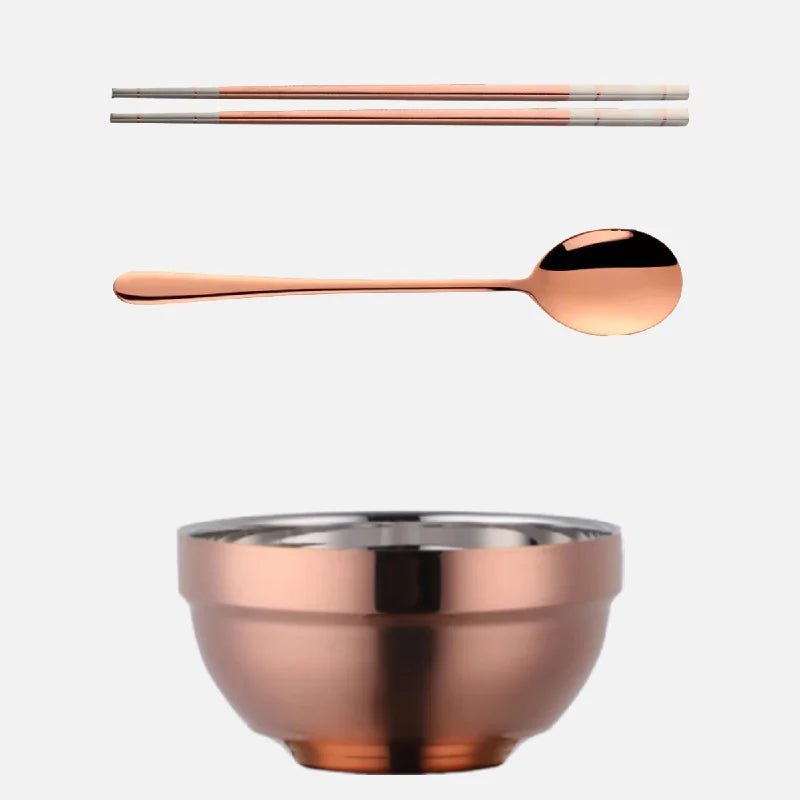Small&Big Stainless Steel Chinese Rainbow Round Bowl Rice Soup Double Hot Insulation Container Noodle Bowl Kitchen Tableware-Letifly Lights and Decor