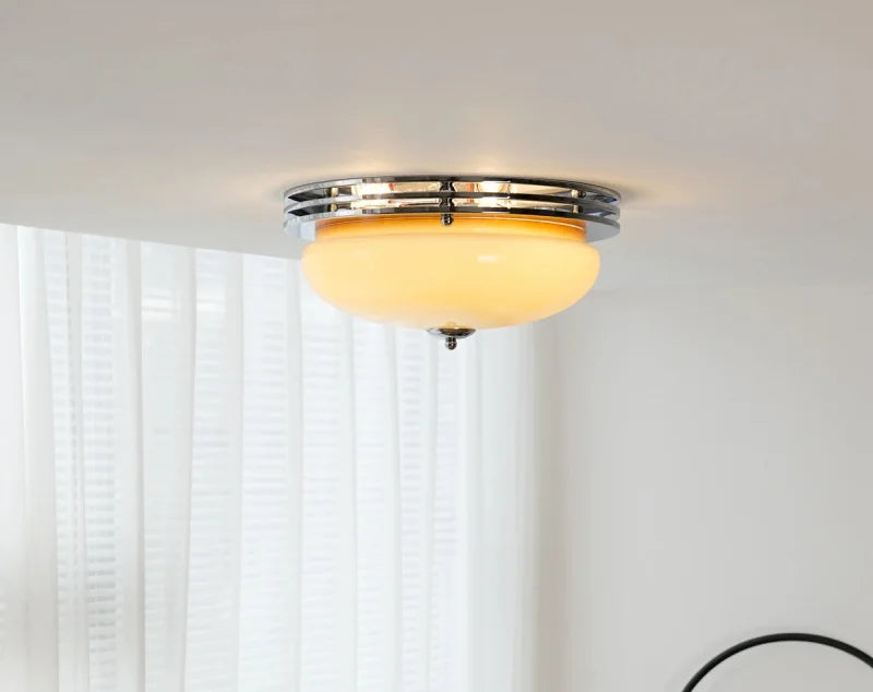 Ceiling light cream glass chrome Bauhaus French style retro flush mount ceiling lamp