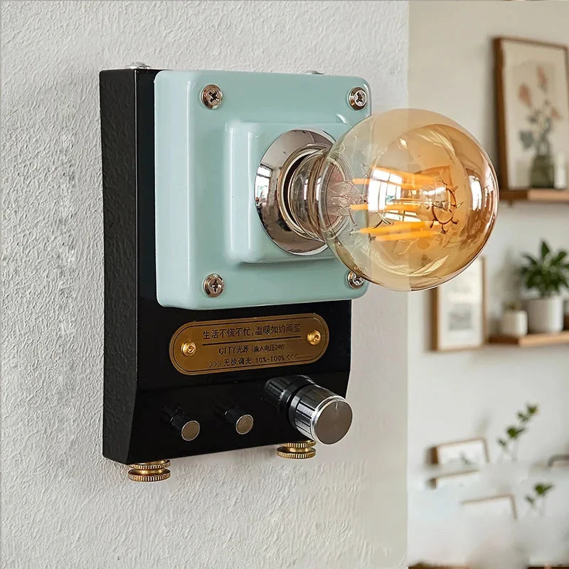 Nordic Retro knob dimming wall lamp vintage atmosphere Bedroom bedsideLED hallway balcony industrial style home decor wall light-Letifly Lights and Decor