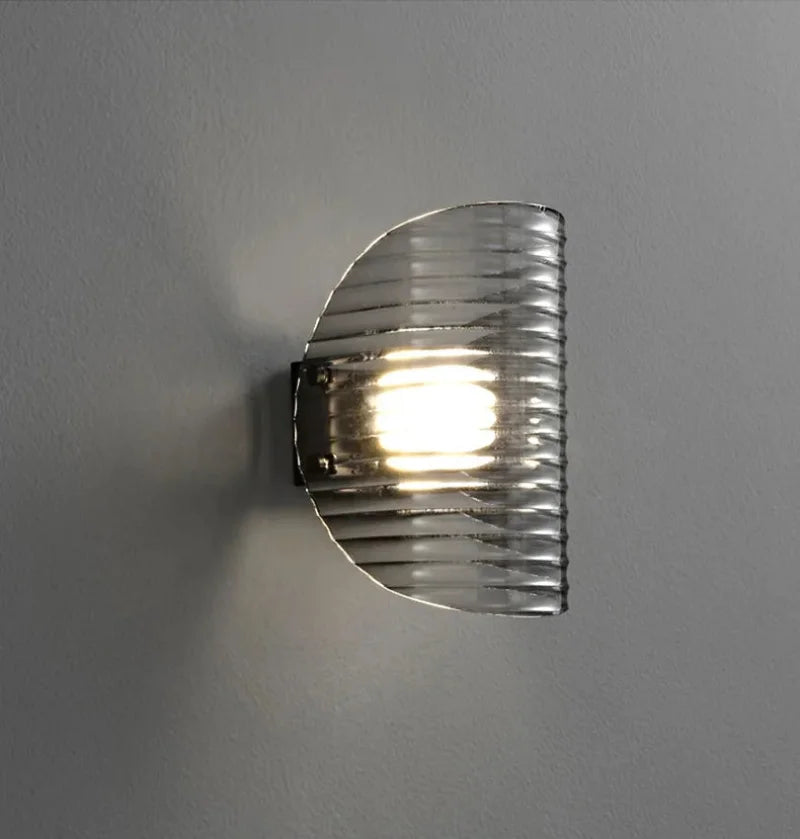 Modern ribbed glass wall lamp black finish ambient lighting half moon sconce contemporary interior