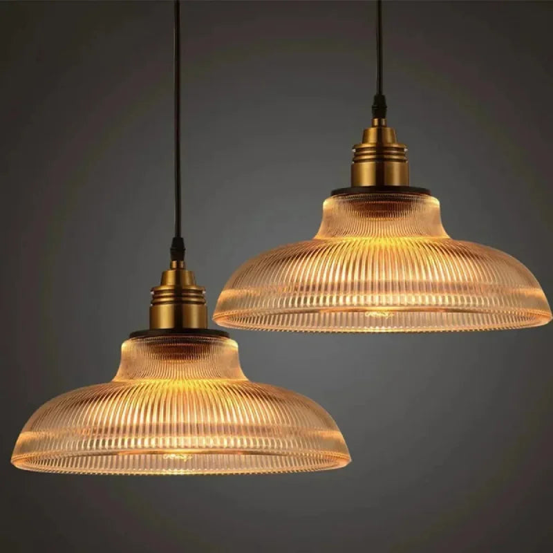 Linden Glow Ribbed Pendant Light Ribbed glass pendant light with brass hardware Nordic hanging lamp