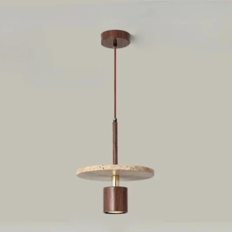 Forest Canopy Travertine pendant light, natural stone and wood kitchen island chandelier, luxury marble dining bedroom bedside aisle hanging lamp