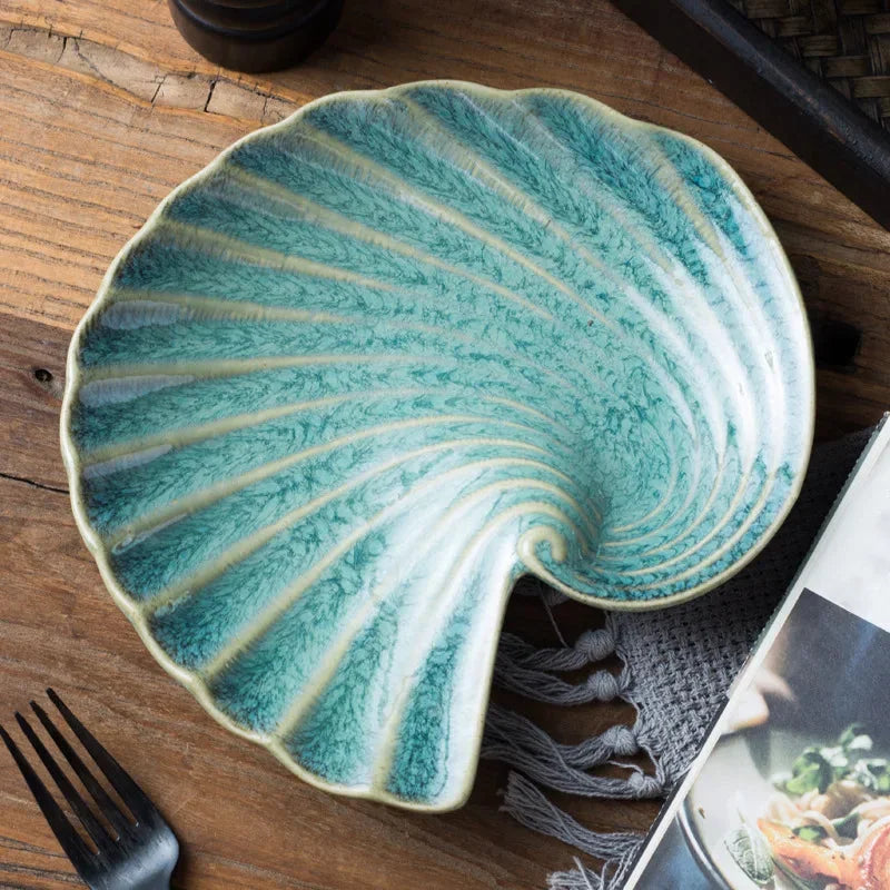 Ceramic shell plate kiln glaze ocean-inspired tableware