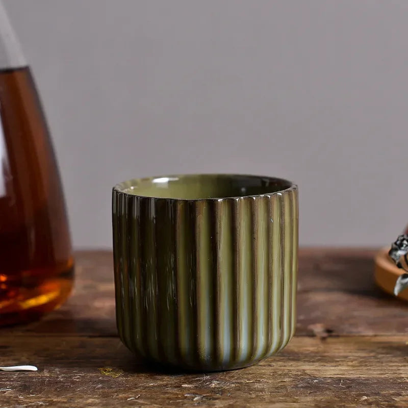 Ceramic ribbed retro tea cup hand-glazed Japanese style coffee wine mug