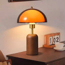 Letifly Lights & Decor - Amber Dome Table Lamp - Amber acrylic dome table lamp with wood-look base and brass-toned stem