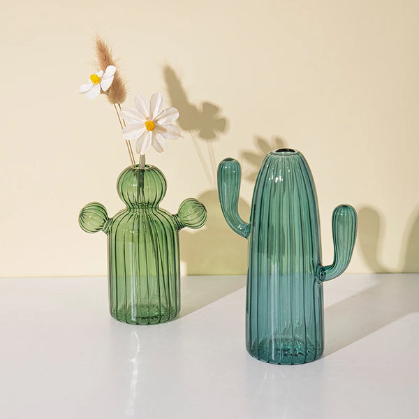 Green Cactus Glass Accent & Vase