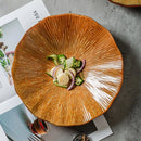 Terracotta ceramic sunburst bowl scalloped rim artisan textured serving bowl modern rustic tableware