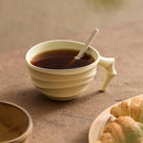 Ceramic ridged coffee mug warm brown textured tea cup sculptural handle minimalist drinkware