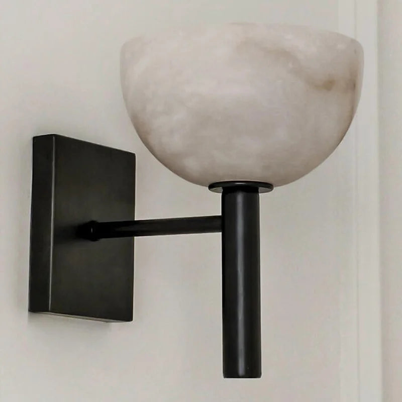Modern wall light with marbled glass shade black and gold ambient lighting fixture