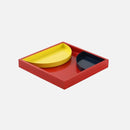 Tray solid wood geometric color-block metallic accents for storage organization or display