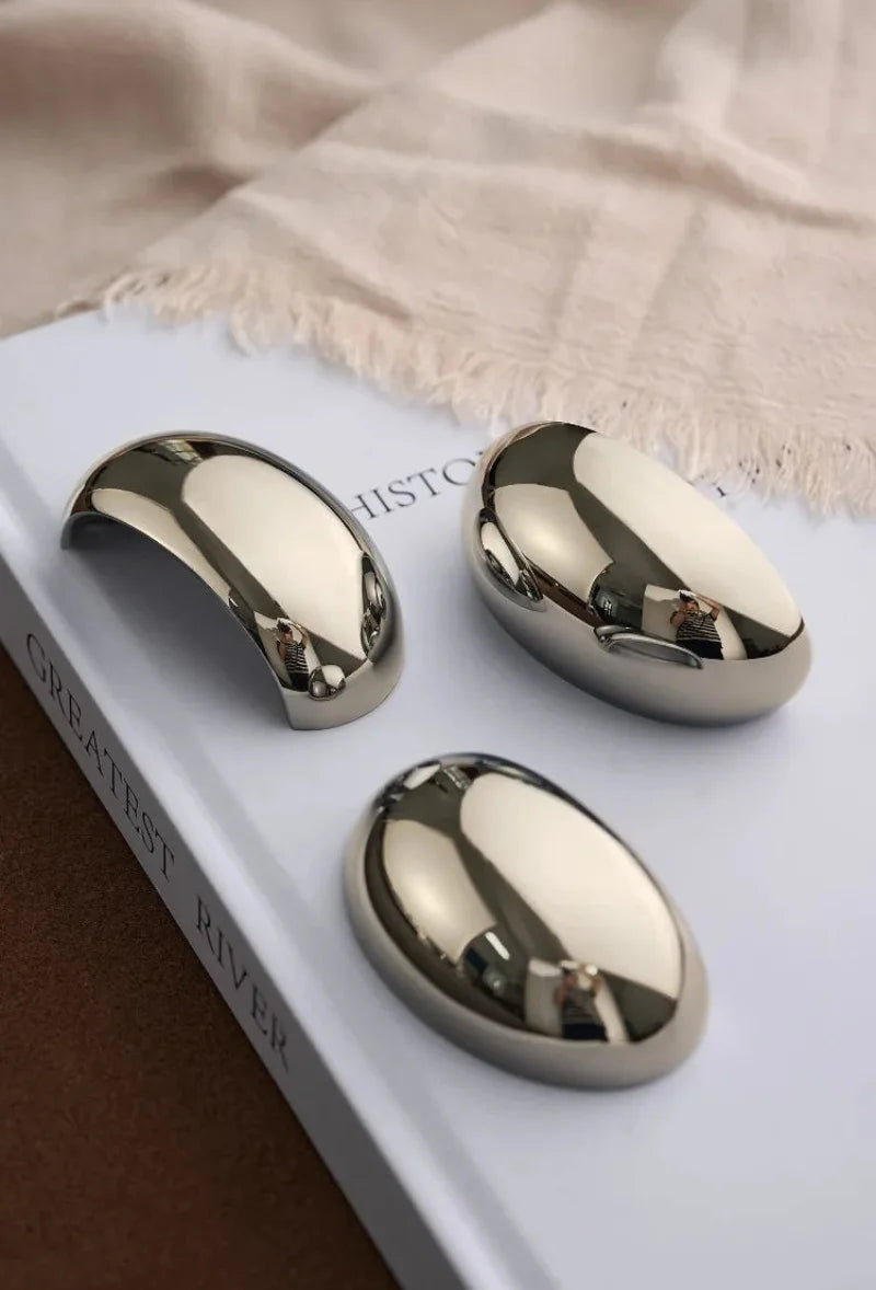 Mirror Gloss Nickel Silver Shell Shape Drawer Pulls 64mm Hole Spacing Modern Luxury Oval Cabinet Handles for Closet Dresser-Letifly Lights and Decor