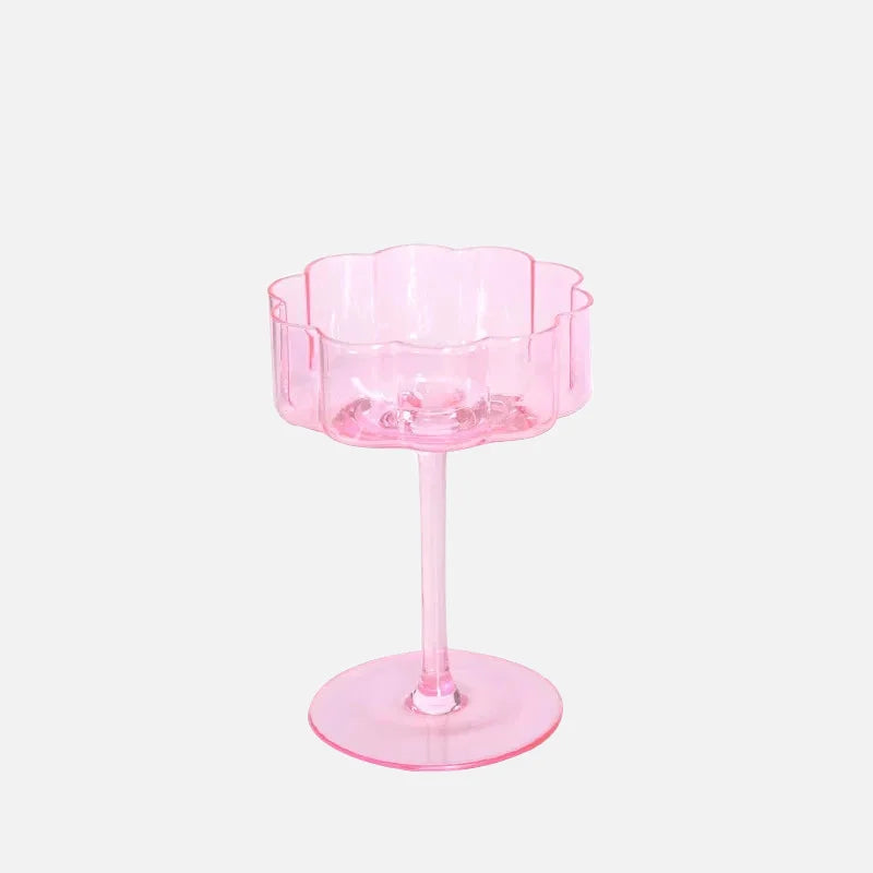 Wave Rim Glass Collection Colorful crystal glasses with wavy petal rim modern cocktail and wine glass 