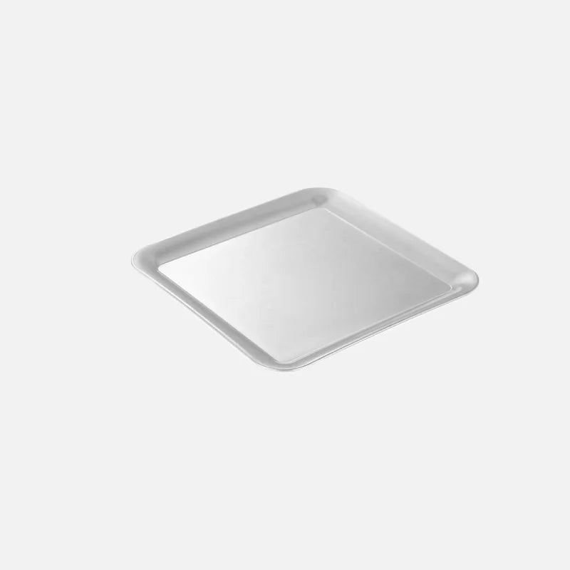 The Meridian Serve Tray Stainless steel square serving tray modern brushed metal café platter