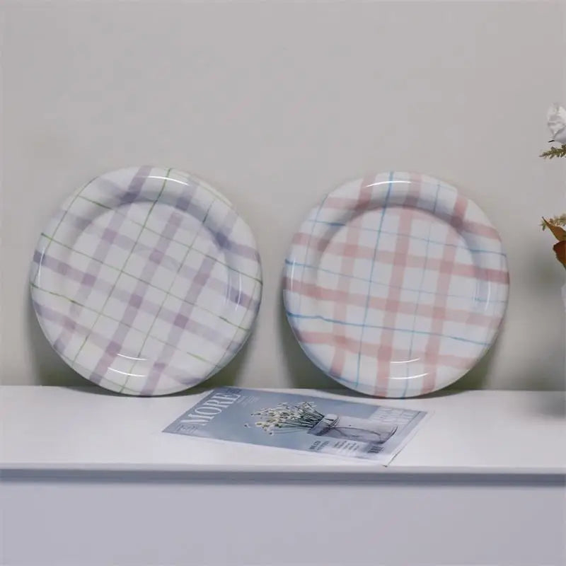 Gridline Ceramic Plates Glossy ceramic plates with thick rim in pink green blue purple modern tableware