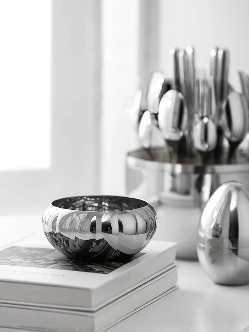 Radiance Ribbed Bowl Polished stainless steel ribbed bowl modern reflective noodle rice bowl