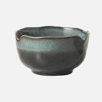Ceramic serving bowls reactive glaze blue brown organic rim stackable modern dining tableware