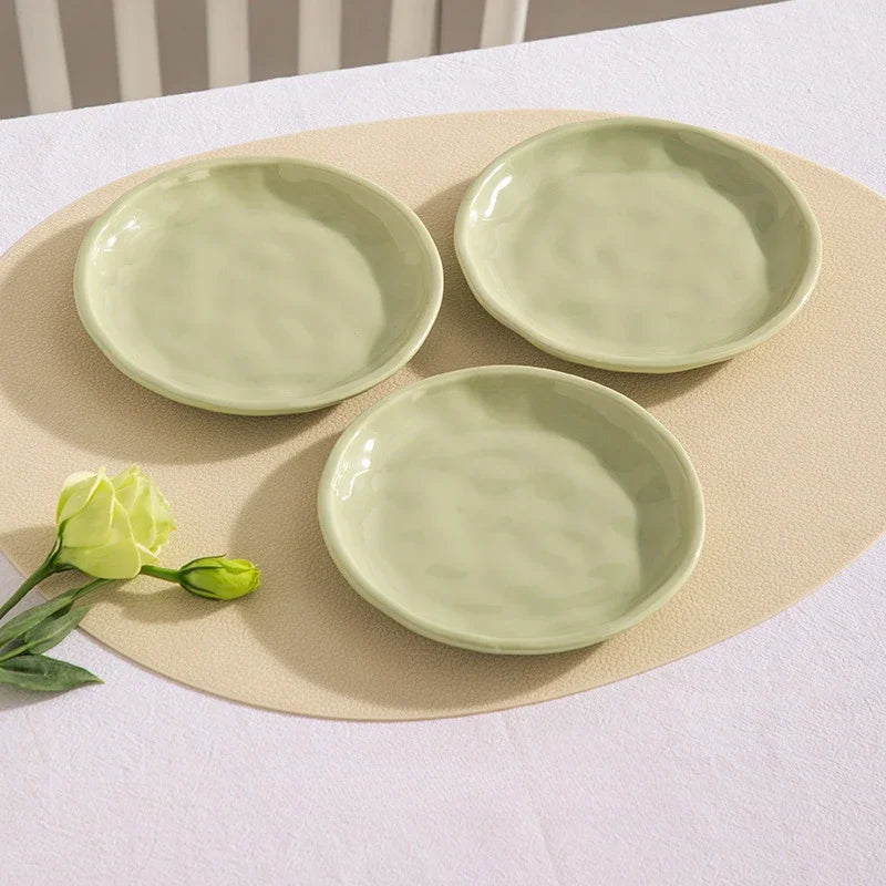 Luna Creme Pastel ceramic snack plates wavy edge hand-glazed modern dish set