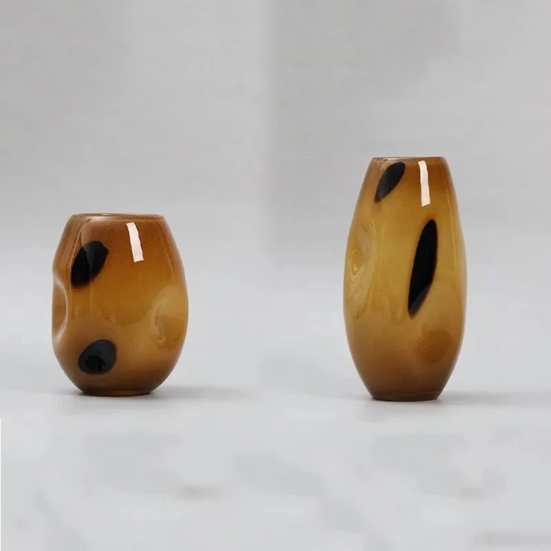 Amberfield Polka Vase Amber glass vase with black polka dots modern decorative elliptical vase
