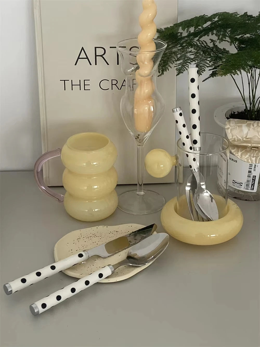 Korean Ins Vintage Polka Dot 304 Stainless Steel Tableware, Dessert Knife Fork Spoon Set for Steak, Pasta, Cake & Coffee-Letifly Lights and Decor