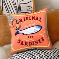 Sardine print pillow cover coastal cotton-linen quirky graphic square