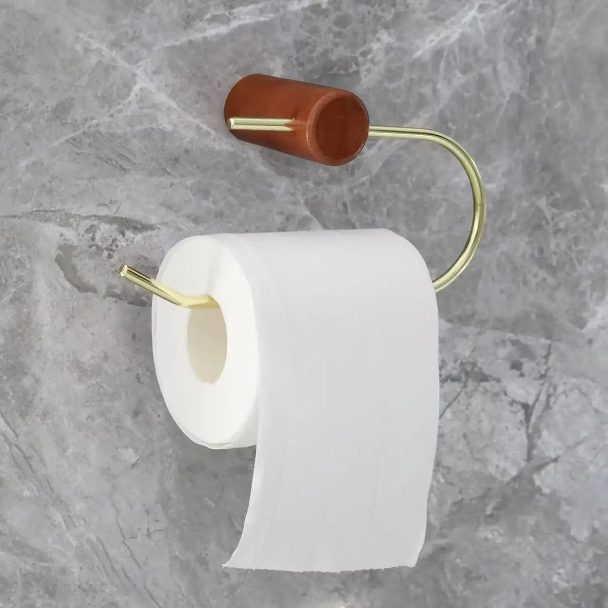 Wood Toilet Paper Holder No Drill Kitchen Storage Brass Towel Hanger Bathroom Accessories Self-Adhesive Wall Mounted Tissue Rack-Letifly Lights and Decor
