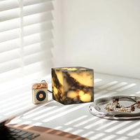 Stone cube lamp natural marble warm glow bedside modern decor light