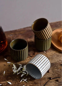 Ceramic ribbed retro tea cup hand-glazed Japanese style coffee wine mug
