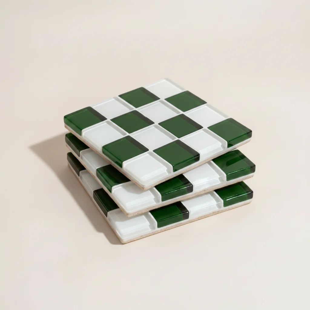 Pixel Checkered Tile Coasters
