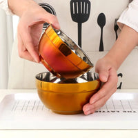 Small&Big Stainless Steel Chinese Rainbow Round Bowl Rice Soup Double Hot Insulation Container Noodle Bowl Kitchen Tableware-Letifly Lights and Decor