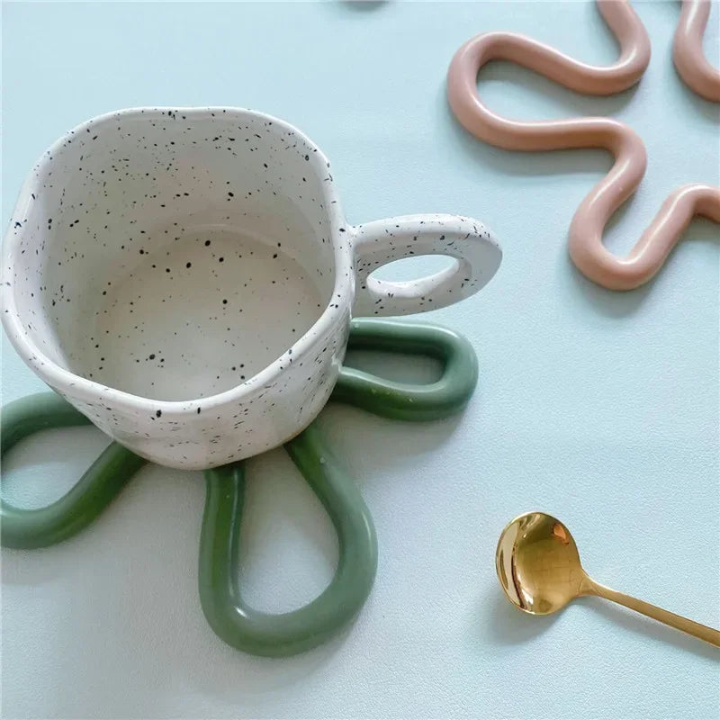 wave silicone heat resistant coaster non-slip pot holder modern kitchen mat