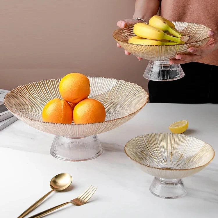 Solar Flare Glass Bowls Crackled glass pedestal bowls in light brown and dark brown modern décor dish