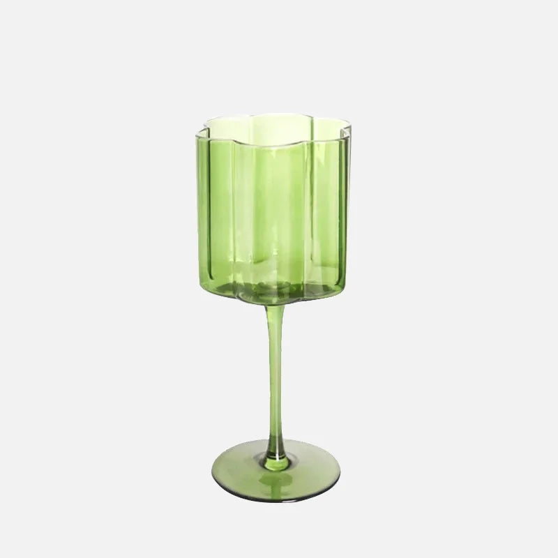 Wave Rim Glass Collection Colorful crystal glasses with wavy petal rim modern cocktail and wine glass 