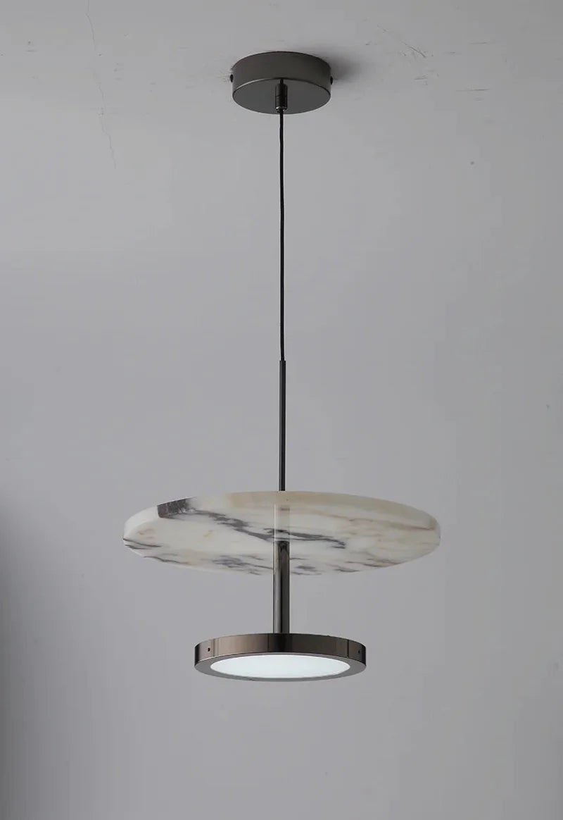 Stratum Marble Pendant Lamp Luxury Black Round Natural Stone Pendant Lamp High-end Bedroom Bedside LED Chandelier Living room Decoration Home Hanging Lights