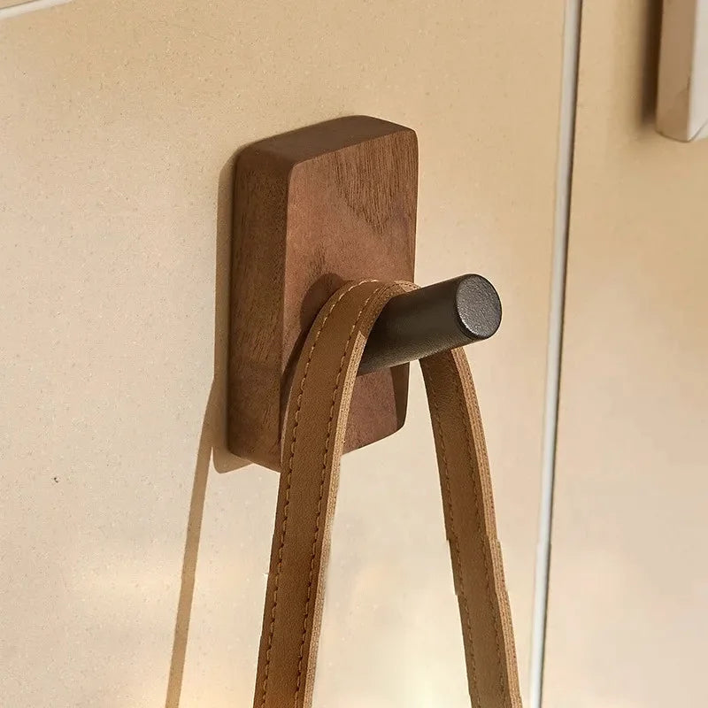 Wooden wall hook self-adhesive walnut key holder modern towel coat hanger