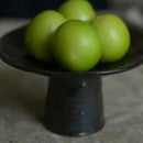 Stoneware pedestal dish footed ceramic matte textured tray