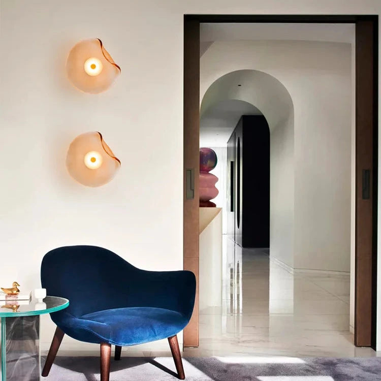 Halo Shade Sconce Japanese Retro Irregular Shape Glass Wall Lights Modern Nordic Bedroom Living Room Board Wall Lamp Entrance Lighting Home Decor LED